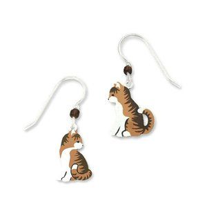 Sienna Sky Opposite Facing Tess the Tabby Cat Silver Hook Earrings 1471 NEW